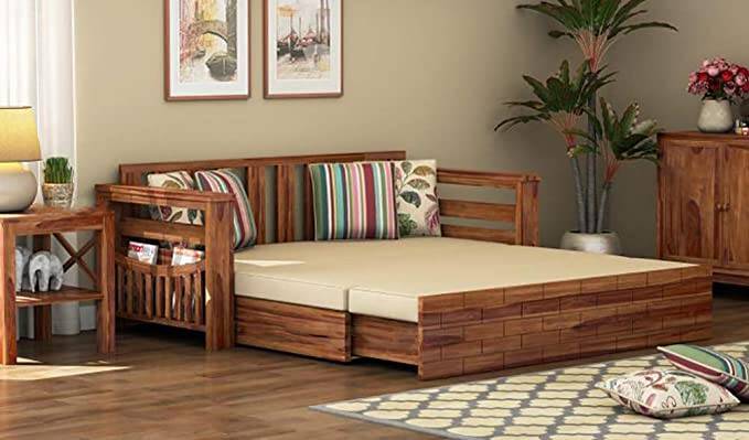 Trundle style king-size sofa cum bed with wooden frame