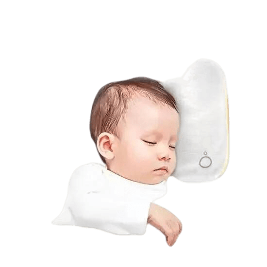 Baby sleeping on Omved baby's first pillow rai mustard seeds pillow